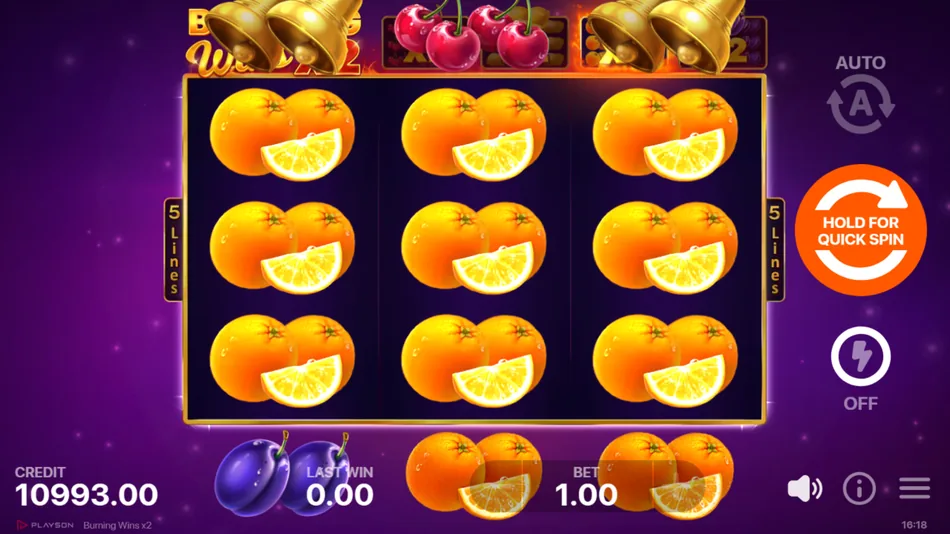x2 Multiplier triggered on Burning Wins x2 with matching fruit symbols filling the grid